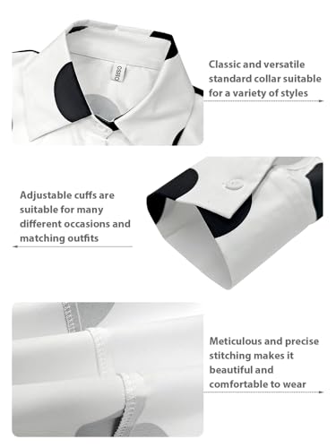 Women's 2025 Loose Flowy Blouse Tops Polka Dot Long Sleeve Button Down Side Slit High Low Hem Tunic Shirt