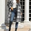 Women’s Long Plaid Shacket Wool Blend Button Down Shirt Jacket Coat with Pockets