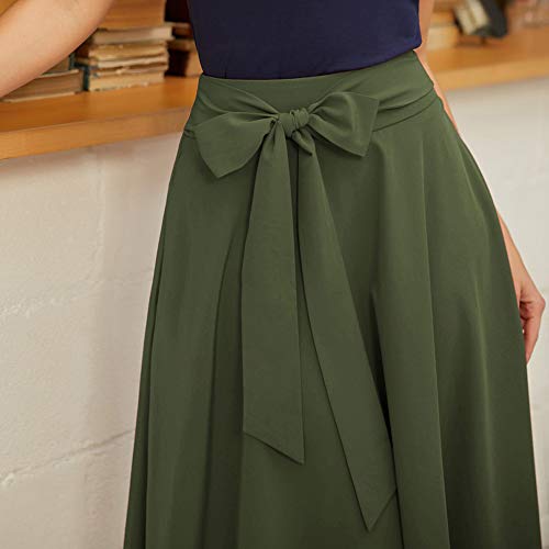Women's High Waist A-Line Pockets Skirt Skater Flared Midi Skirt Vinage Skirt