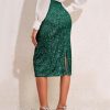 Women's High Waist Sequin Skirt Sparkly Midi Skirts Party Cocktail Bodycon Back Slit