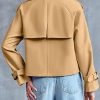 Women Crop Double Breasted Trench Coat Raglan Sleeve Work Office Cropped Jacket With Pockets