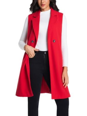 Womens Long Wool Vest Fall Winter Sleeveless Blazer Jackets Wool Coat