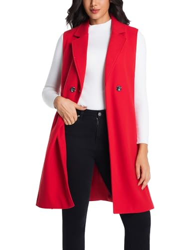 Womens Long Wool Vest Fall Winter Sleeveless Blazer Jackets Wool Coat