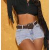 Women's Fringe Trim Long Sleeve Blouse Button Down Twist Crop Tops Western Cowgirl Outfit Clubwear