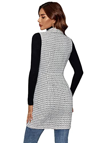 Women's Tweed Plaid Long Blazer Vest Sleeveless Trendy Fall Business Casual Dressy Work Blazer Jackets 2025