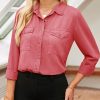 Women's Button Down Denim Shirt Collared Casual Long Sleeve Pocket Tops
