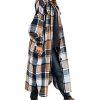 Women Fall Flannel Plaid Shacket Jacket Oversized Button Down Long Shirt Jacket