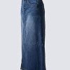 Women's Maxi Pencil Jean Skirt- High Waisted A-Line Long Denim Skirts for Ladies- Blue Jean Skirt