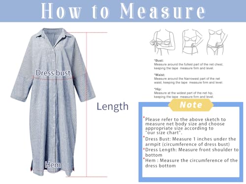 Women's Casual Long Sleeve Button Down Loose Striped Cotton Maxi Shirt Dress