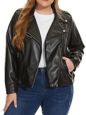 Women's Faux Leather Jackets, Zip Up Motorcycle Short PU Moto Biker Outwear Fitted Plus Size Coat