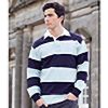 Sewn Stripe Long Sleeve Sports Rugby Polo Shirt (XL) (Duck Egg/Navy)
