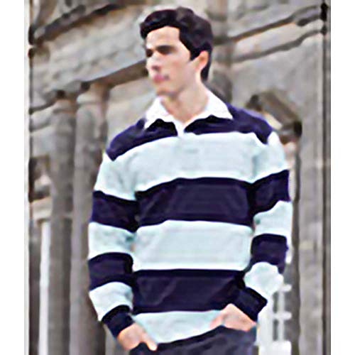 Sewn Stripe Long Sleeve Sports Rugby Polo Shirt (XL) (Duck Egg/Navy)