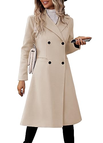 Womens Long Double Breasted Coats Lapel Collar Pea Coat Winter Slim Fit Jackets Trench Coat Outwear