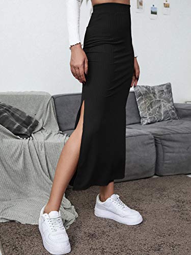 Women's Split Ribbed Knit Bodycon Maxi Skirt High Waisted Side Slit Pencil Long Skirts Summer Trendy 2025