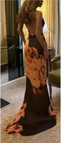 Women's Vintage Backless V-Neck Spaghetti Strap Pencil Maxi Party Dress