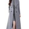 Womens Shawl Collar Long Wool Coats Fall Winter Double Breasted Trench Coat