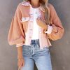 Women's Cropped Waffle Knit Jacket Boyfriend Button Down Shirt Shacket Tops