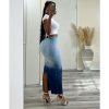 Stylish Women's High Rise Zipper Back Jean Skirt Split Hem Fringe Long Jean Pencil Perfect for Fashion Forward Women Blue