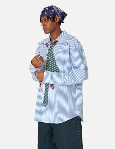 Button Down Shirts Unisex Necktie Print Stripe Long Sleeve Shirt Casual Streetwear Shirts