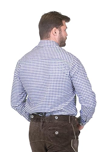 German Blue Plaid Lederhosen Longsleeve/Shortsleeve Button Down Shirt