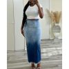 Stylish Women's High Rise Zipper Back Jean Skirt Split Hem Fringe Long Jean Pencil Perfect for Fashion Forward Women Blue