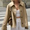 TITOMD Women Crop Trench Coat Single Breasted Check Lining Lightweight Cropped Jackets Fashion Outerwear