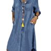 Denim Dress for Women 2025 Casual Loose Long Sleeve Classic Vintage Button Down Jean Shirt Dresses with Pockets