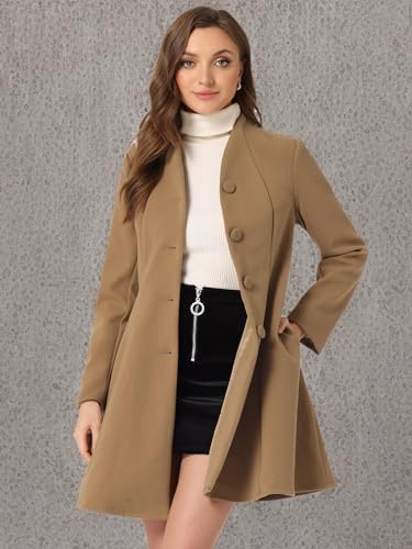 Women's Single Breasted Coat A Line Mid-Long Peacoats Outerwear Winter Coats