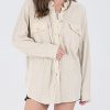 Women's Loose Fit Batwing Sleeve Waffle Knit Button Down Shirt Shacket Tops