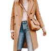 Womens Notched Lapel Collar Double Breasted Pea Coat Winter Wool Blend Over Coats Long Jackets