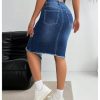 Women's Denim Pencil Skirt High Waisted Ripped Raw Hem Knee Length Stretch Bodycon Skirt