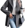 Long Wool Plaid Blazer for Women Fall Outfits Winter Trench Coat Long Sleeve Casual Dressy Lapel Jacket Peacoat