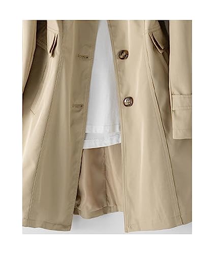 Women's Single Breasted Mid-Length Trench Coat Puff Sleeve Lapel Overcoat Windproof Classic Outerwear