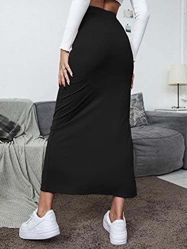 Women's Split Ribbed Knit Bodycon Maxi Skirt High Waisted Side Slit Pencil Long Skirts Summer Trendy 2025
