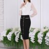 Women's Pencil Skirt High Waist Tweed Trim Stretchy Office Work Bodycon Midi Skirts