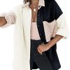 Womens Color Block Button Down Shirts Long Sleeve Oversized Boyfriend Blouses Tops