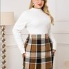 Women's Plus Size Plaid Skirt Elastic High Waisted Pencil Mini Skirts