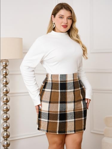 Women's Plus Size Plaid Skirt Elastic High Waisted Pencil Mini Skirts