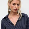Shirt Dresses for Women Striped Collar Long Sleeve Button Down Cinched Waist Mini Dress Elegant Casual