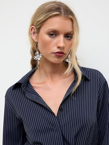 Shirt Dresses for Women Striped Collar Long Sleeve Button Down Cinched Waist Mini Dress Elegant Casual