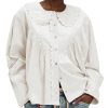 Womens Peter Pan Collar Button Down Blouses Shirts Loose Fit Casual Long Sleeve Summit Shirt