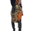 Casual Camo Cargo Skirts for Women Sexy High Split Frayed Raw Hem Pencil Maxi Skirts with Pockets
