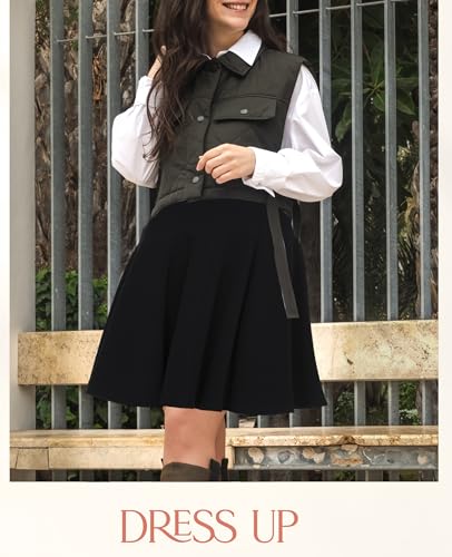 Girls Elastic Waist A-Line Panel Unifrom Skater Skirt
