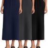 3 Pack Long Maxi Skirts for Women, Back Slit Ankle Length Casual Skirts Elastic Waist Soft Pencil Skirts with Pockets