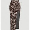 Women's 3 Pack Sexy Split Thigh Ruched Bodycon High Waisted Leopard Maxi Pencil Skirts