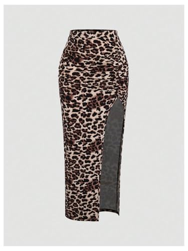 Women's 3 Pack Sexy Split Thigh Ruched Bodycon High Waisted Leopard Maxi Pencil Skirts