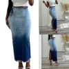 Stylish Women's High Rise Zipper Back Jean Skirt Split Hem Fringe Long Jean Pencil Perfect for Fashion Forward Women Blue