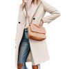 Women's Winter Wool Coat Mid-Long Notch Lapel Single Breasted Peacoat Casual Trench Coats Outwear