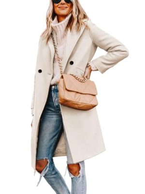 Women's Winter Wool Coat Mid-Long Notch Lapel Single Breasted Peacoat Casual Trench Coats Outwear