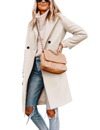 Women's Winter Wool Coat Mid-Long Notch Lapel Single Breasted Peacoat Casual Trench Coats Outwear